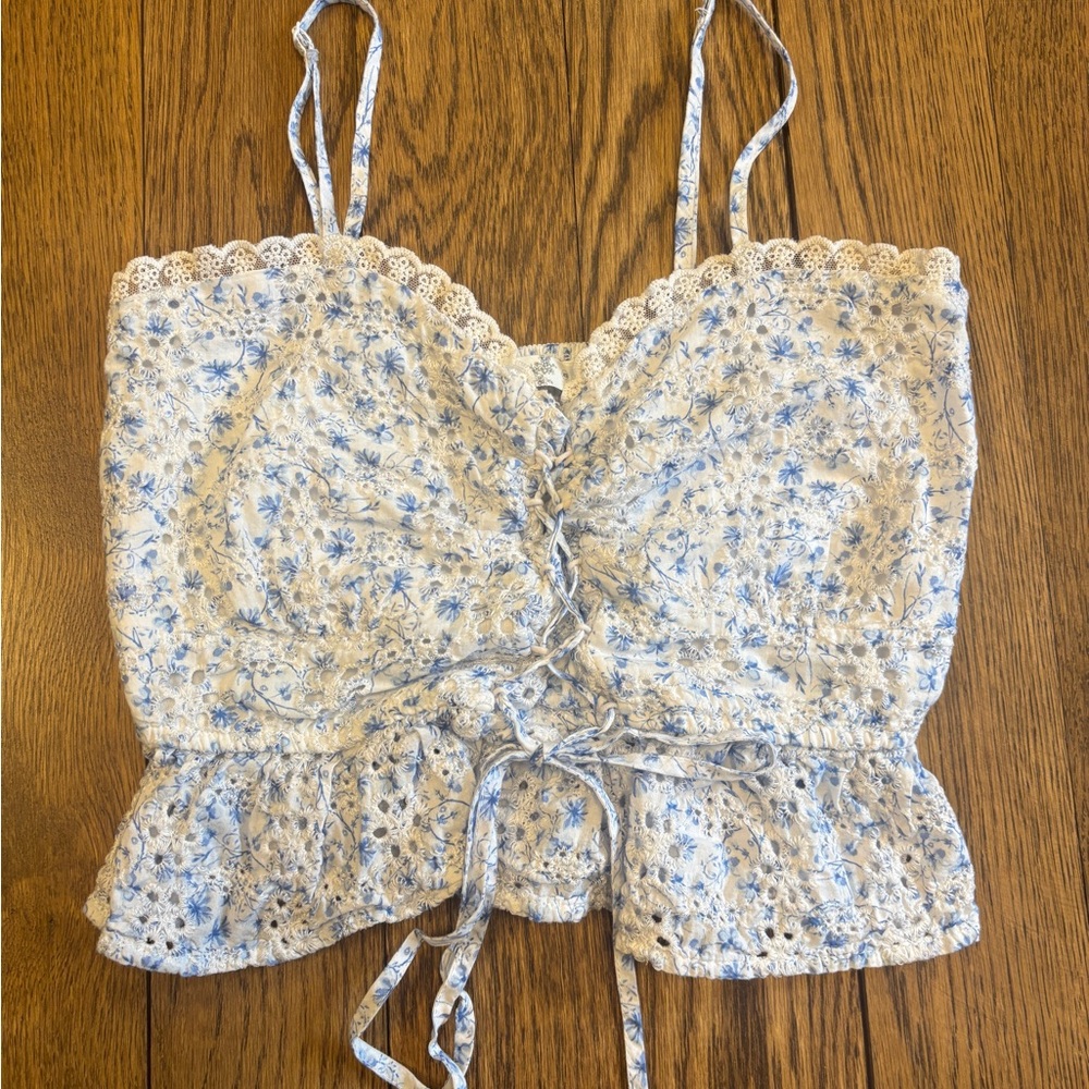 Altar'd State Blue and White Floral Crop Top